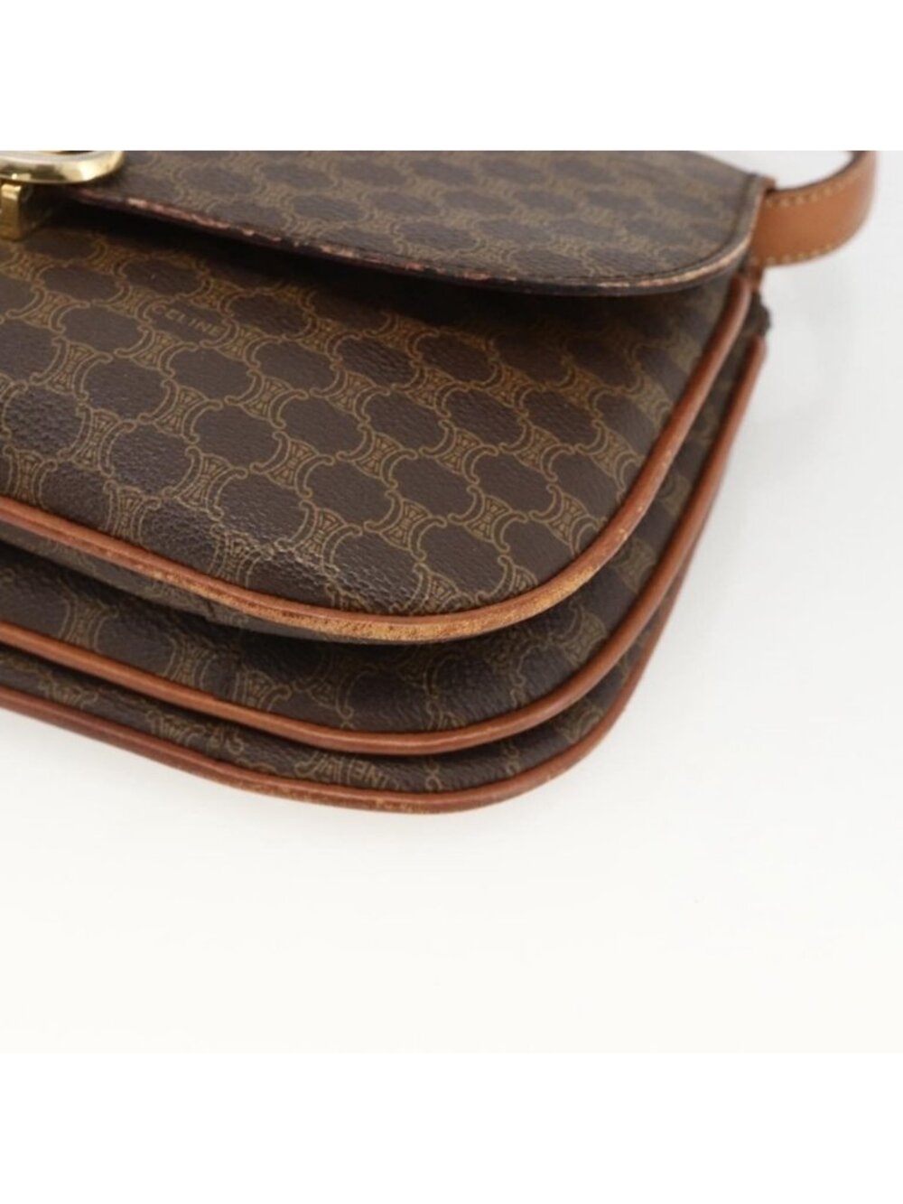 Authentic CELINE Macadam Canvas Shoulder Bag PVC Leather Brown Gold - Picture 15 of 16